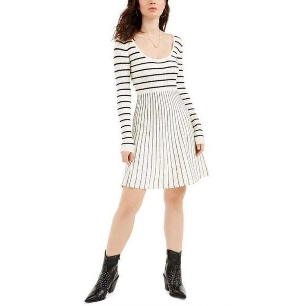 NEW Guess Nash Ribbed Knit Striped Fit & Flare Sweater Dress 2